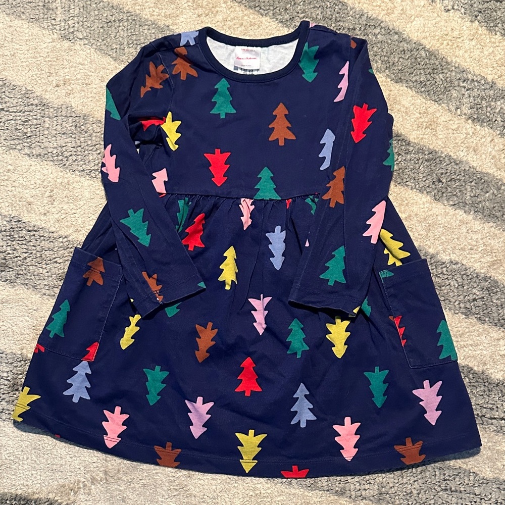 Hanna Andersson Navy Dress with Multicolor Tree Prints